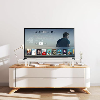 Dual-Monitor-Stand-Riser-For-Desk Adjustable Length 32-40 Inch，Large Desktop Computer Monitor Riser For 2 Screens，Desk Shelf Organizer Riser Stand For Computer/Laptop/PC/Printer/TV White