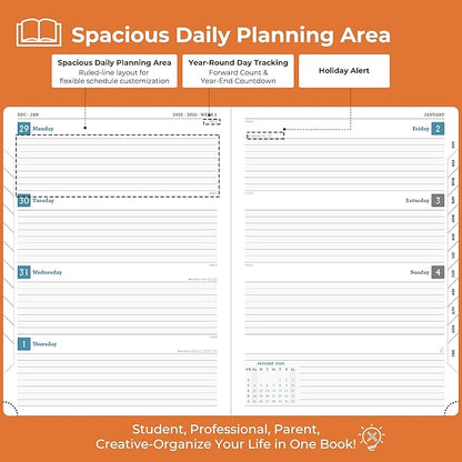Weekly Monthly 2026 Planner (Jan.26-Dec.26),11.5"x8.5",12 Months Agenda Plan with Month Tabs & Pocket,Expenses/Note Pages, Appointment Book Calendar with Hardcover Vegan Leather Cover,Orange