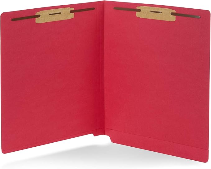 50 Red End Tab Fastener File Folders - Reinforced Straight Cut Tab - Durable 2 Prongs Designed to Organize Standard Medical Files, Receipts, Office Reports, and More - Letter Size, Red, 50 Pack