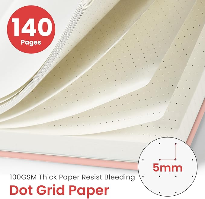 Dotted Spiral Journal Notebook for Women & Men, 140 Pages, Bullet Dotted Notebook for Journaling & Note Taking, Journals for Writing, A5(6"x8") - Pink