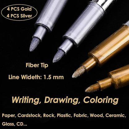 Dyvicl Metallic Markers Pens - Silver and Gold Paint Pens for Black Paper, Glass, Rock Painting, Halloween Pumpkin, Card Making, Scrapbook Album, Christmas DIY Art Craft Kid, Set of 8