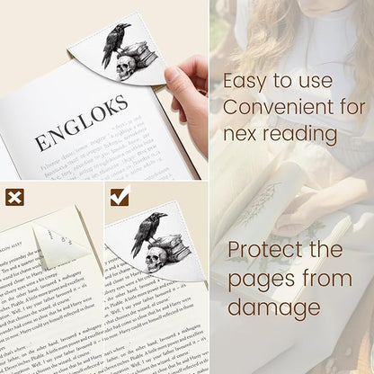 Crows Corner Bookmarks, Cute Leather Book Accessories for Book Lovers, 3 Pcs Reading Book Page Markers for Women Men Student Teacher Retirement Birthday Gifts