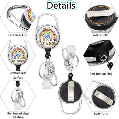 Autism Awareness Badge Reel Retractable Heavy Duty with 360°Swivel Carabiner Clip, Cute Be Kind Rainbow ID Badge Holder Retractable, Nurse Teacher ID Card Holder Retractable Keychain Name Badge Clip