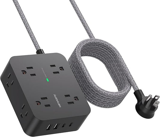 Extension Cord 6 Feet, Surge Protector Power Strip Long Cord with 8 Outlets 4 USB Ports(2 USB C), Wall Mount, 1080J Surge Protection, Desk Charging Station for for Home, Office, Dorm Room Essentials