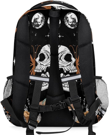 Brown Gothic Skull Butterfly Black Galaxy Space Backpack School Bookbag Laptop Purse Casual Daypack for Teen Girls Women Boys Men College Travel