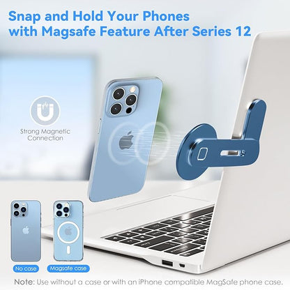 CloudValley Magnetic Phone Holder for Laptop Designed for iPhone 16/15/14/13/12 MagSafe, Adjustable Phone Monitor Side Mount, Slim Portable Foldable Computer Expansion Bracket, Navy Blue…