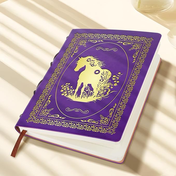 Purple A5 Horse Gifts for Women Girls Faux Leather Vintage Notebook Inspirational Horse Trainer Gift Hardcover Executive Notebook,200 Pages 120 Gsm Thick Ruled Paper With Pen,Horse Lover Gifts Equestrian Gift (Horse Purple)