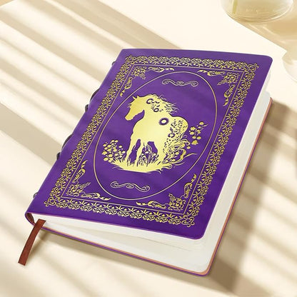 Purple A5 Horse Gifts for Women Girls Faux Leather Vintage Notebook Inspirational Horse Trainer Gift Hardcover Executive Notebook,200 Pages 120 Gsm Thick Ruled Paper With Pen,Horse Lover Gifts Equestrian Gift (Horse Purple)