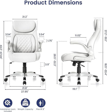 Nouhaus Ergonomic Office Chair Premium Microfiber Leather Adjustable Lumbar Support & Armrests, High Back Comfy Desk Gaming Chairs Executive Computer Swivel Chair Tilt Function(Posture,White)