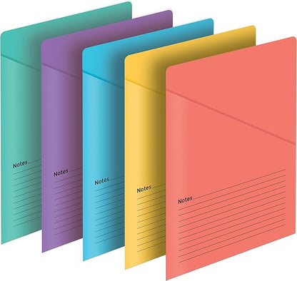 Better Office Products Lined Vertical Slash Pocket File Folders, 25 Pack, Assorted Colors, Letter Size Slash File Jacket with Notes on Front & Back, Half Pocket File Folders
