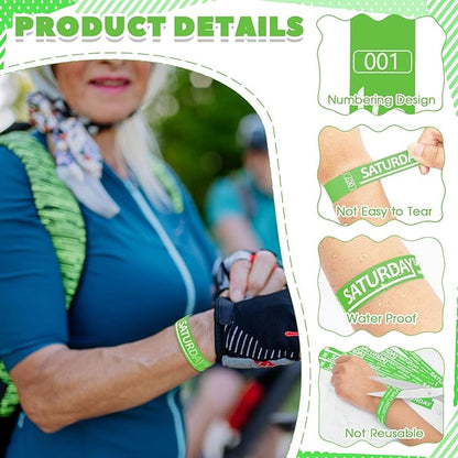 Henoyso 600 Pcs Saturday Paper Wristbands Event Wristbands Paper Bracelets Wristbands Numbered Waterproof Party Wristbands for Events Day of The Week(Green)