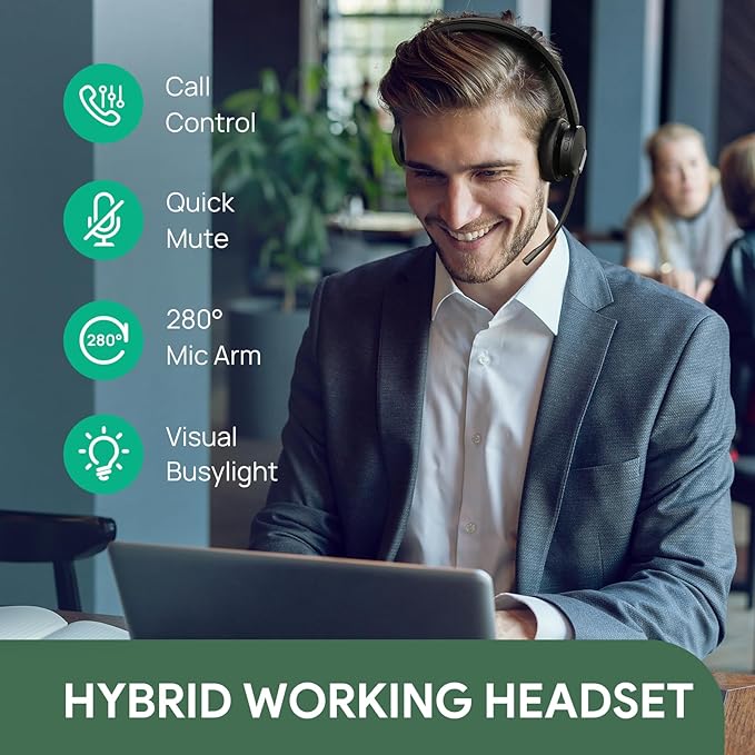 Yealink WH64 Hybrid with DECT Dongle & Charging Stand, 492ft Range, 32 Talk Time Bluetooth Headset for Teams, Zoom Skype UC Certified, Noise Cancelling Headset with 3X Mic, Work Headset for PC Phone