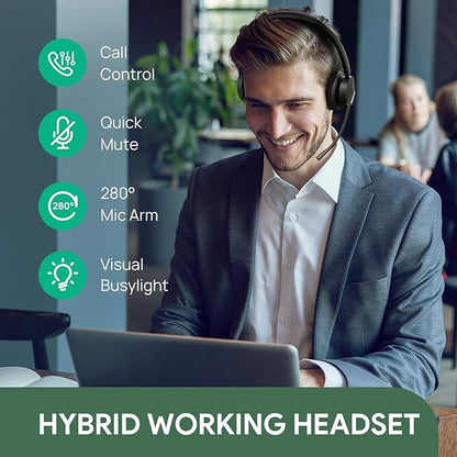 Yealink WH64 Hybrid with DECT Dongle & Charging Stand, 492ft Range, 32 Talk Time Bluetooth Headset for Teams, Zoom Skype UC Certified, Noise Cancelling Headset with 3X Mic, Work Headset for PC Phone