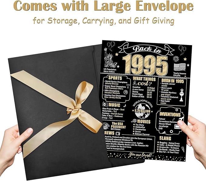 Large 30th Birthday Gift Card With Envelope for Men Women, 1995 Black Gold Happy 30th Birthday Giant Guest Signature Book Gifts, Big Vintage Thirty Greeting Card Decoration Party Supply