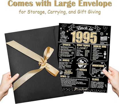 Large 30th Birthday Gift Card With Envelope for Men Women, 1995 Black Gold Happy 30th Birthday Giant Guest Signature Book Gifts, Big Vintage Thirty Greeting Card Decoration Party Supply