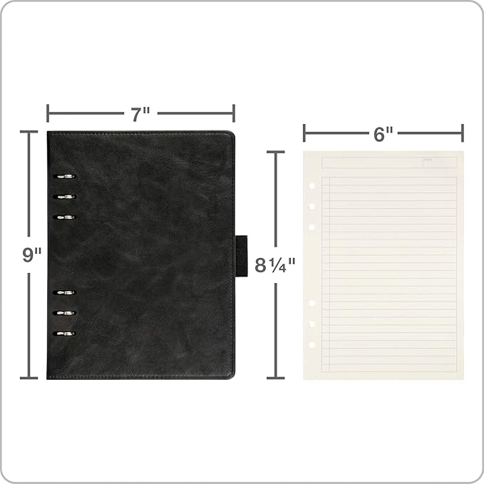 Oxford 6-Ring Professional Notebook, 7 x 9 Inch, Refillable Notebook, Writing Journal, Ivory Paper, 100 Sheets, Black Faux Leather Cover (90004)
