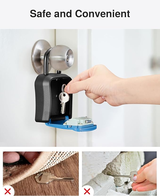 Puroma Key Lock Box, Portable Combination Lockbox Wall-Mounted Key Storage Box for House Keys, Resettable Code Safe Security Lock Box for Home, Office, Apartment Spare Key Storage (1 Pack, Blue)