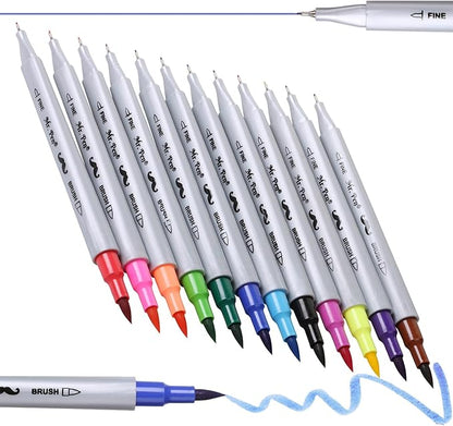 Mr. Pen- Dual Tip Brush Pens, 12 Colors, Art Markers for Kids Adults Coloring