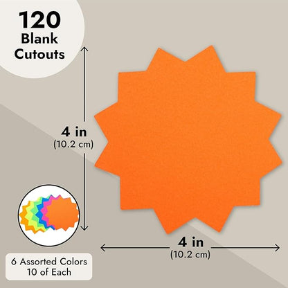 Juvale 120-Pack Bulletin Board Decorations, Blank Cutouts, Starburst Signs for Retail, Office Supplies, Sales, Poster Boards, Bulletin Cutouts, and Classroom Tags (6 Colors, 4x4 in)