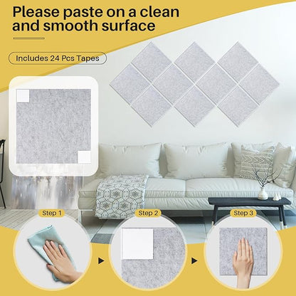 DOLLAR BOSS Large Cork Board for Wall 48" x 36" x 0.5" Bulletin Board 12 Packs Black Cork Board Tiles Self Adhesive Felt Wall Tiles with Pushpins, Corkboard for Office Pin Board Tack Board, Light Grey