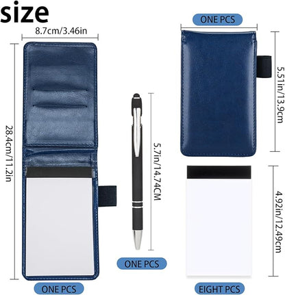 Camelmother 10Pocket Notebook Small Notepad Holder Set 3 x 5 Inch with Pen Small notebooks note pads Leather Notepad (blue plain)