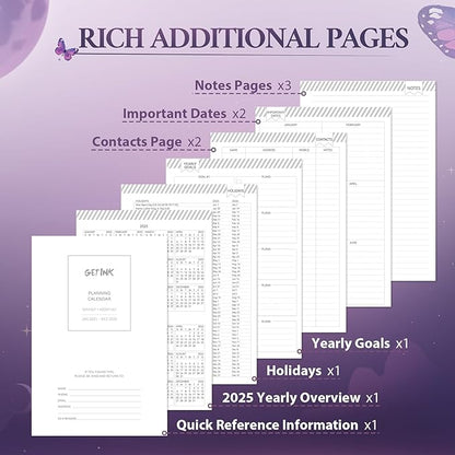 2025 Planner Weekly & Monthly Agenda Book, Daily Planner Hardcover, 2025 To Do List Notebook with Monthly Tabs, Pocket, Spiral Bound, Elastic Closure, Thick Paper(7.5 * 10.2) Butterfly
