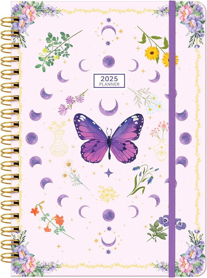 2025 Planner Weekly & Monthly Agenda Book, Daily Planner Hardcover, 2025 To Do List Notebook with Monthly Tabs, Pocket, Spiral Bound, Elastic Closure, Thick Paper(7.5 * 10.2) Butterfly