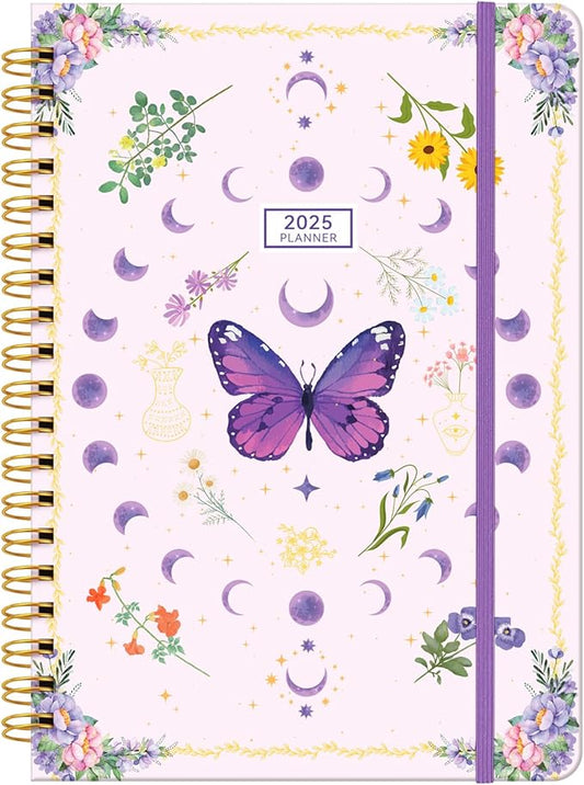 2025 Planner Weekly & Monthly Agenda Book, Daily Planner Hardcover, 2025 To Do List Notebook with Monthly Tabs, Pocket, Spiral Bound, Elastic Closure, Thick Paper(7.5 * 10.2) Butterfly