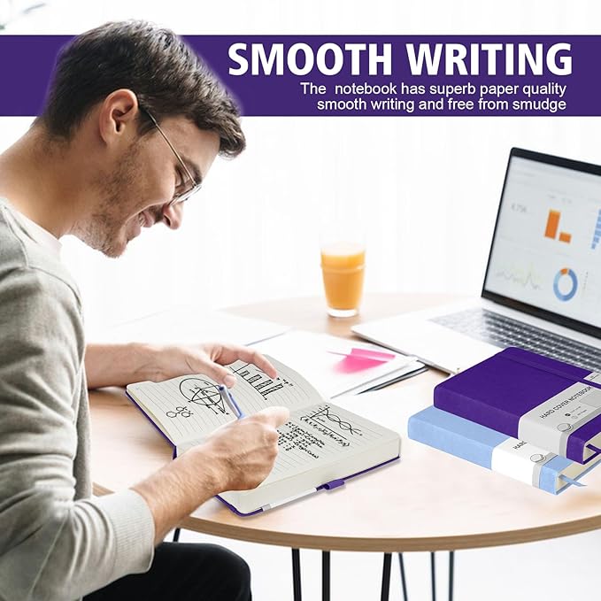 Lined Journal Notebook, 360 Numbered Pages(With page number), Thick Journal for Writing A5 College Ruled Notebook, 100gsm Lined Paper, Leather Hardcover, 5.75'' X 8.38''-1 Pack, Purple