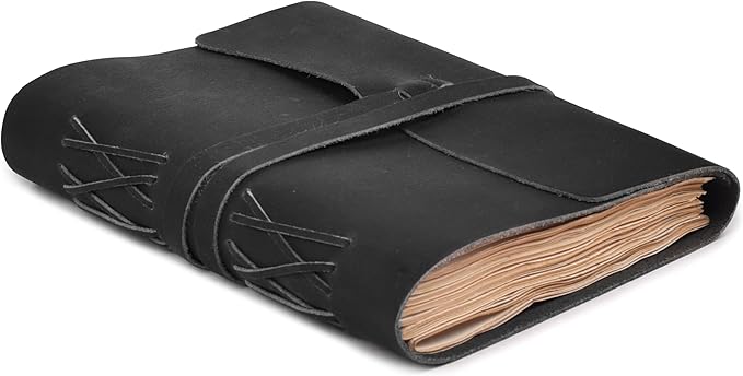 LEATHER VILLAGE Leather Bound Journal - Black, 8"X6", 220 Pages - Vintage Blank Paper Diary for Writing, Drawing, Sketchbook, and Travel Notebook - Ideal for Women and Men