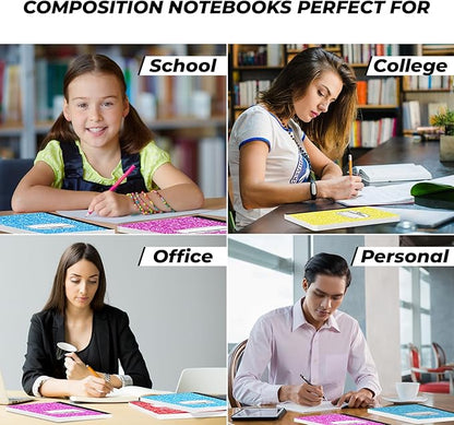 12 Pack Bulk Composition Notebooks College Ruled, 200 Pages (100 Sheets), 9-3/4 x 7-1/2, Hard Cover College Ruled Notebooks, Assorted Colors Composition Notebook For School, Colors May Repeat
