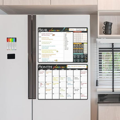 Magnetic Dry Erase Monthly Calendar And Menu Board - 17"x12" Monthly Planner and Meal Planning Board for Fridge - 6 Extra Fine Point Markers Included - Shipped Flat