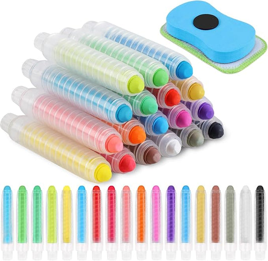 Utron 18 PCS Dustless Chalk for Kids with Pen Sleeve, Chalk for Chalkboard Chalk and Eraser Set, Colored Chalk Board Chalk, Washable Toddler Chalk Non Toxic Chalk for Doodling, Drawing, Writing