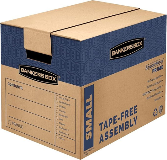 Bankers Box Small Prime Moving Box 10 Pack, Reinforced Handles, Tape-Free Assembly, Attached Lid, 16-in x 12-in x 12-in (0062716)