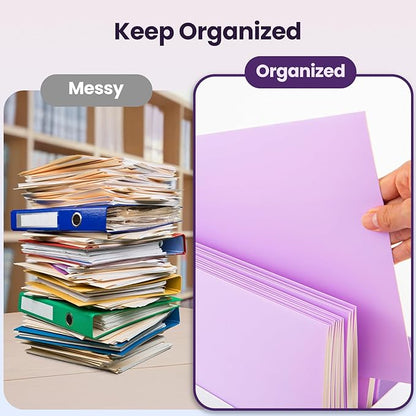 BIBRADAA® 50 Packs File Folders,File Folder with Pockets Fit Letter Size Paper,File Folders Letter Size,Durable Paper Folders for School, Office, Business. (50, Light Purple)