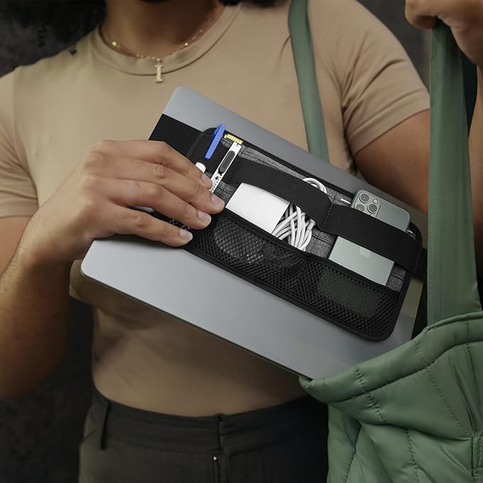 Laptop Tech Organizer, Portable Office Organizer, Travel Cable Organizer, Electronics Organizer Attachable to Laptop for Holding Laptop Mouse, Power Bank, USB Adapter, Charger, Cellphone - GRAY
