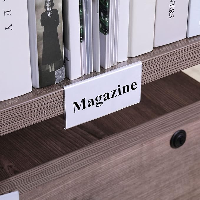 Containlol 15 Pieces Moveable Shelf Label Holders Clear Transparent Shelves Tags Index Card Pockets Library Markers Label Display Holder for Classroom Office Book(9.06 x 3.03 x 1.57 Inch)