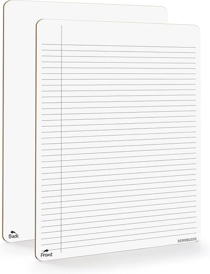 Scribbledo Dry Erase Notebook College Ruled Lined Board 9"x12" Reusable Lined Erasable Ruled Writing Note Pad Lapboard, Blank Whiteboard on Reverse