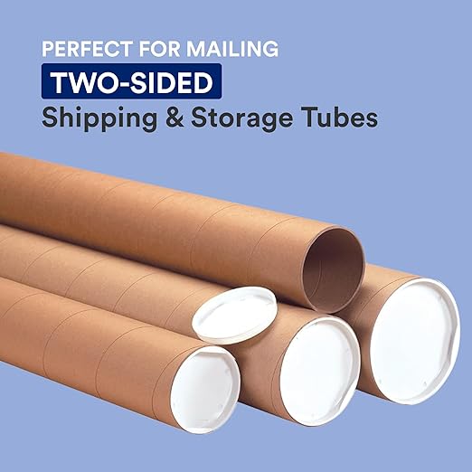 BOX USA Cardboard Tubes with Caps, 12"L x 2"W x 2"H, Pack of 50 | Poster Tube for Mailing and Storage of Blueprints, Artwork, Crafts, Long Art Holder, 12 inches