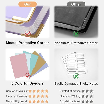 Hardcover Spiral Notebook with Tabs 5.5"x7.5" Small Spiral Lined Journals for Women with Dividers 220 Pages College Ruled Composition Notebook 5 Subject Notebook for Work School Gifts, Purple