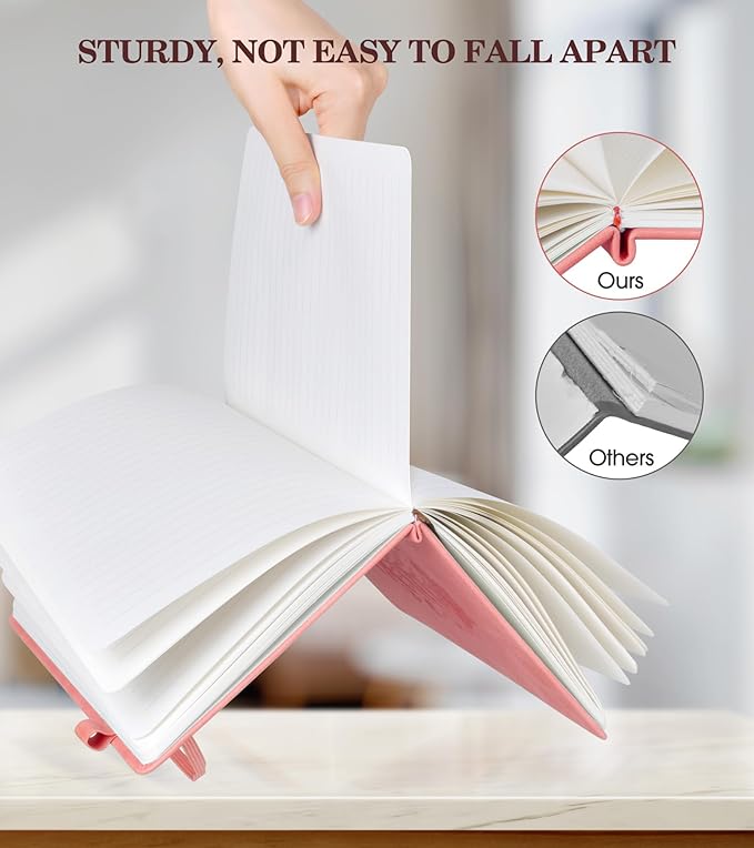 Lined Journal Notebook for Women, Hardcover Leather Journaling Notebooks, Pink B5 200 Pages Large Journals for Writing, College Ruled Notebook for Work School, Note Taking, Business Diary 7.6'' X 10''