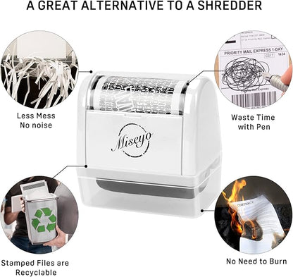 Miseyo Identity Theft Protection Roller Stamp Set - White (6 Refill Ink Incleded)