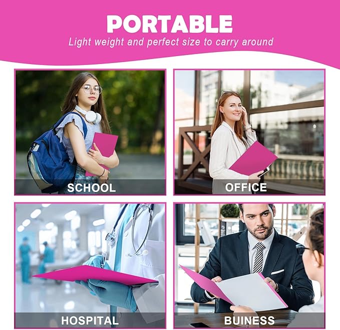 50 Pack Two Pocket Folders Business Card Holder Paper Folders with Prongs for School Office Filing Cabinet Resume Portfolio (Pink)