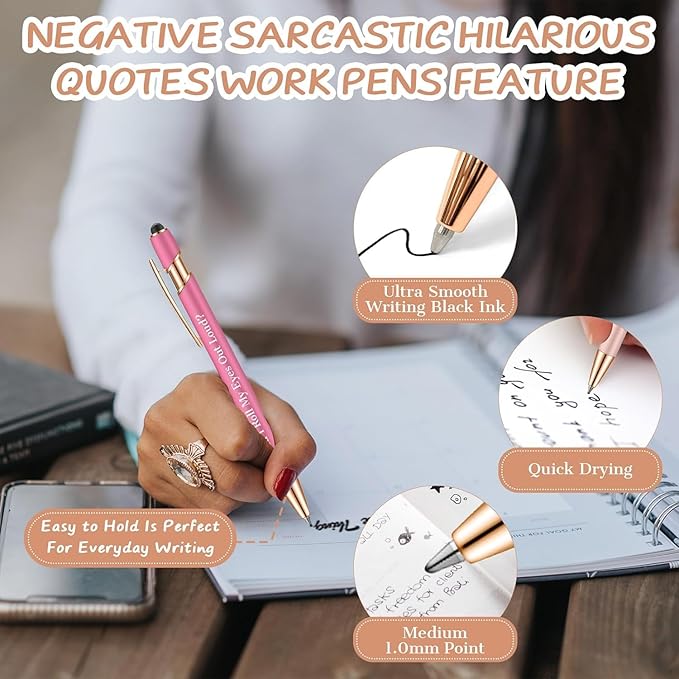 Snarky Funny Office Pens,36 Pcs Negative Sarcastic Hilarious Quotes Work Ballpoint Pens with Stylus Tip for Colleague Co-workers Gift Black Ink (Style 1, 36)