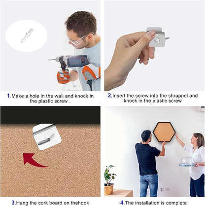 EVNEED 4 Pack Cork Bulletin Board Hexagon, Small Framed Corkboard Tiles for Wall, Thick Decorative Display Boards for Home School Office Decor, Hex Cork Board with 16 Push Pin Wood Clips,Black