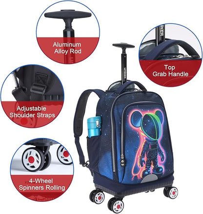 UNIKER Rolling Backpack with Wheels for Travel, Roller Backpack for Women, Wheeled Laptop Bag Fits 15.6 Inch Notebook