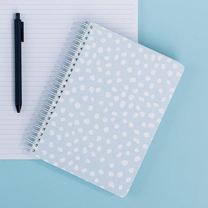 Steel Mill & Co Cute Mini Spiral Notebook, 8.25" x 6.25" Journal with Durable Hardcover and 160 Lined Pages, Light Blue Dots
