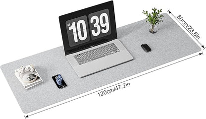 Large Felt Desk Mat,47.2"x 23.6",Non-Slip Desk Pad for Office and Home,120x60cm Full Table Mouse Pad,Keyboard Mats for Desk,Desktop Protection(Light Gray)