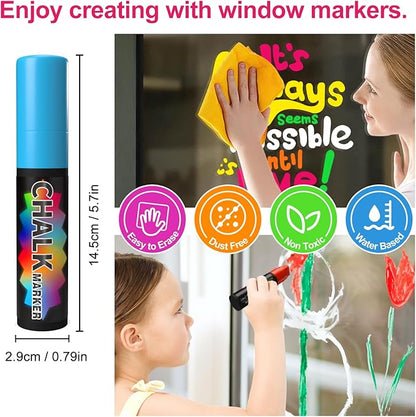 FansArriche Window Markers - 15mm Jumbo - 3 Pack of Neon Chalk Pens - Liquid Chalk Bright Car Markers, Chalkboard Markers for Windows, Blackboard, Glass, Signs, 3-in-1 nib