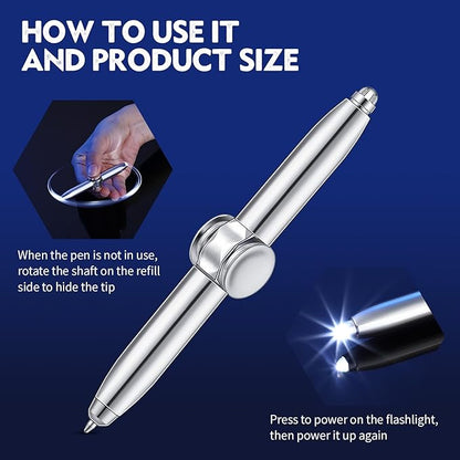 Chinco 2 Pieces Fidget Spinning Pen with LED Light Multi Functional Help Thinking Ballpoint Gift Pen for Adults Students Teenage(White Gold)